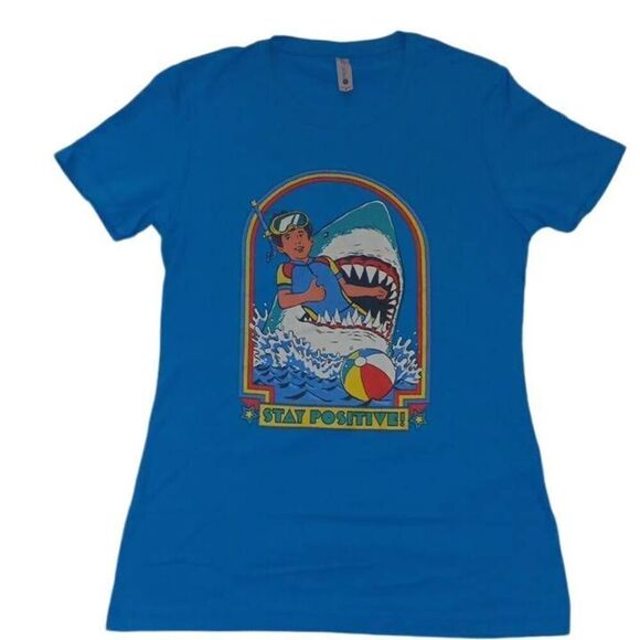 Stay Positive Women's Tshirt  Size Medium  PTP 16" Length 25.5 Fitted & super cu - Picture 2 of 6